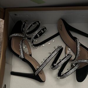 Black Strappy Heels with Rhinestones